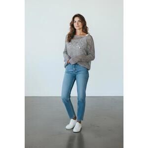 Coldwater Creek Ombre Knit Sweater Pullover Open Weave Blue Gray Size L 14